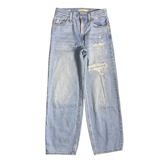 Free People Levis Premium Womens Baggy Dad Jeans Light Blue Distressed Size 24 - Picture 3 of 9